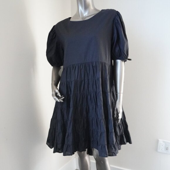 Merlette Black Sering Dress 100% Cotton Tiered Ruffle Flowing Women's Size Small - Picture 3 of 8